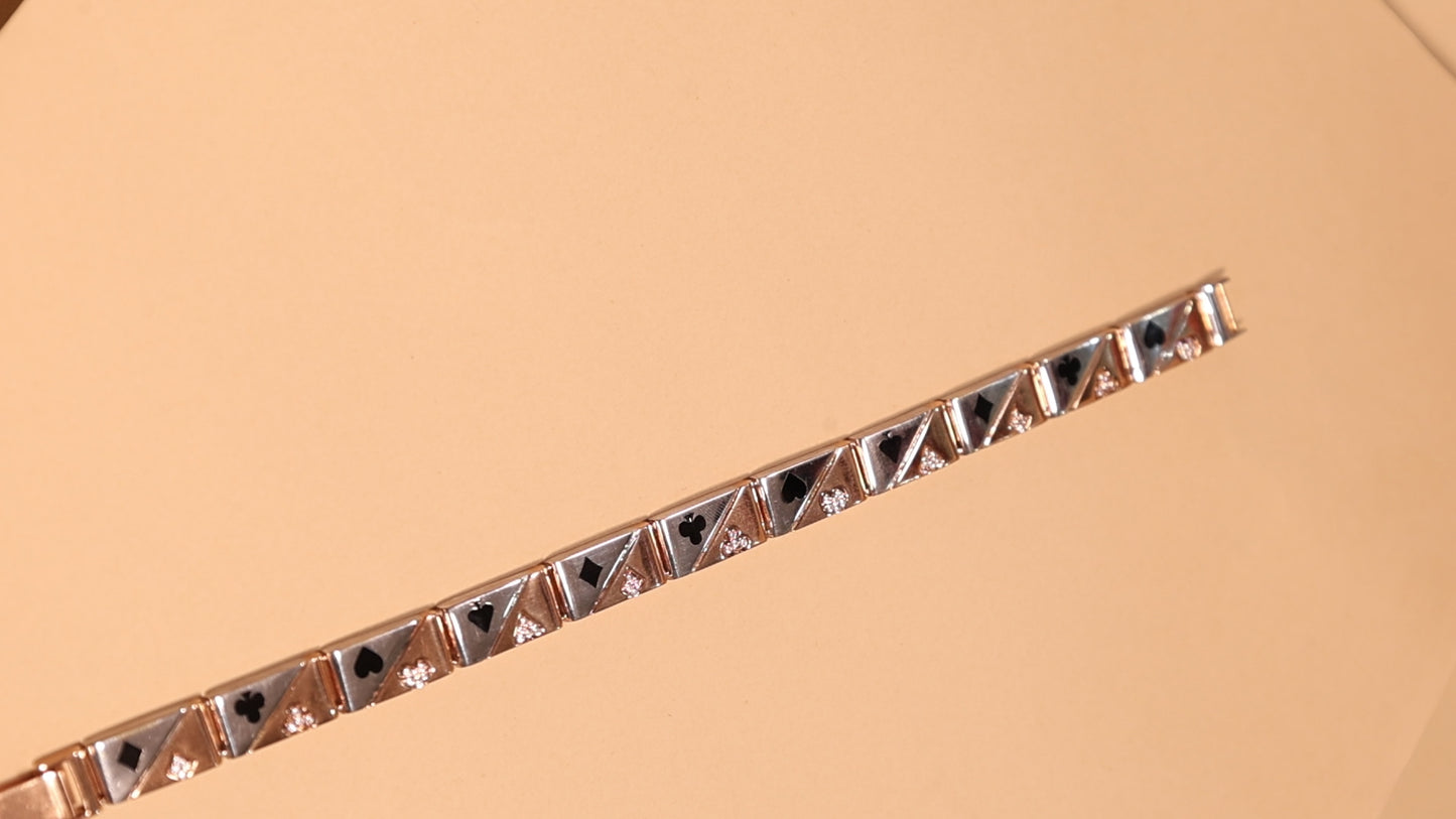 Rose Gold  Playing Card Suits Bracelet with Black Enamel & Diamond Accents
