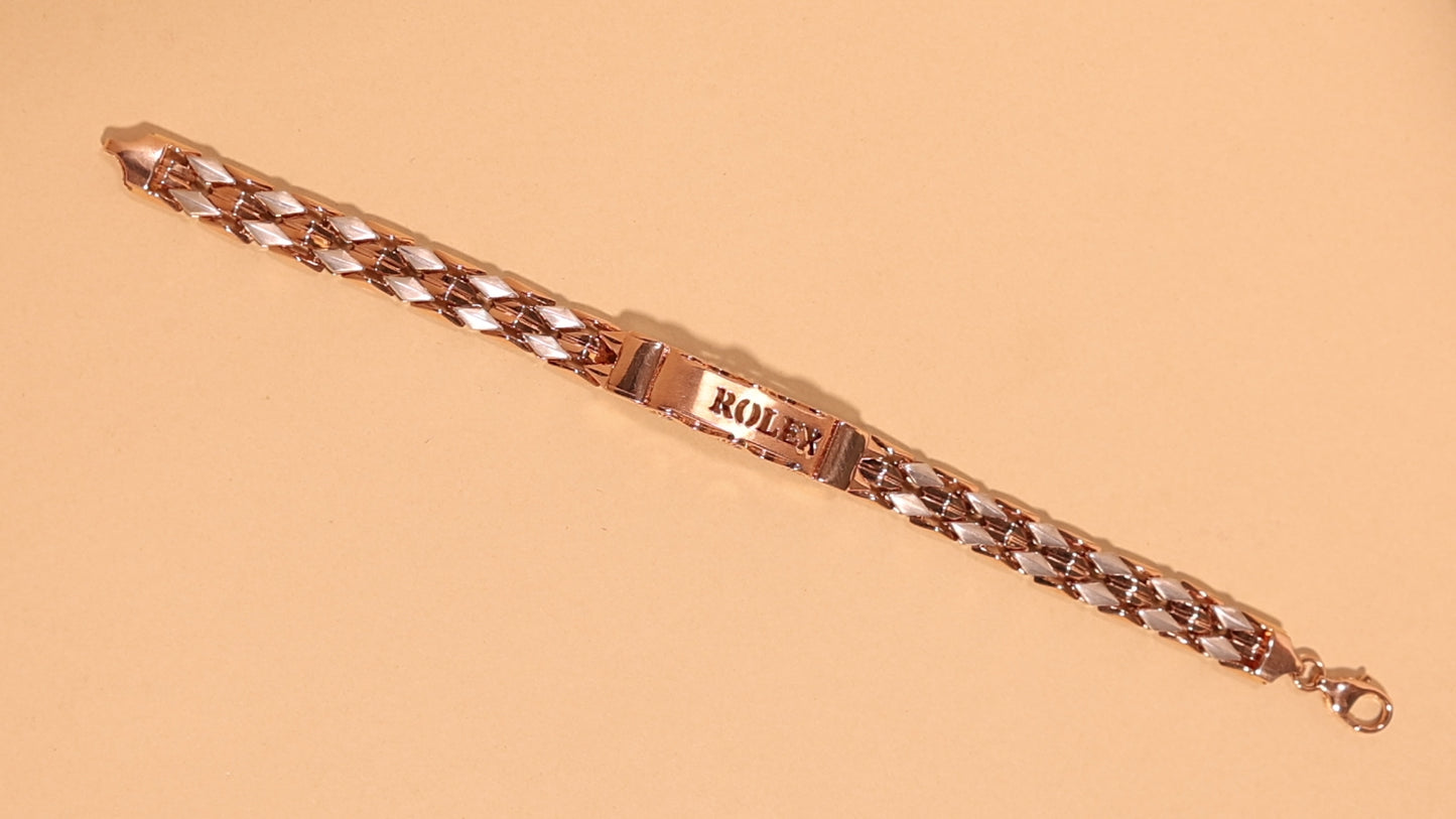 Rose Gold Men's Diamond-Cut Rhombus Chain Bracelet