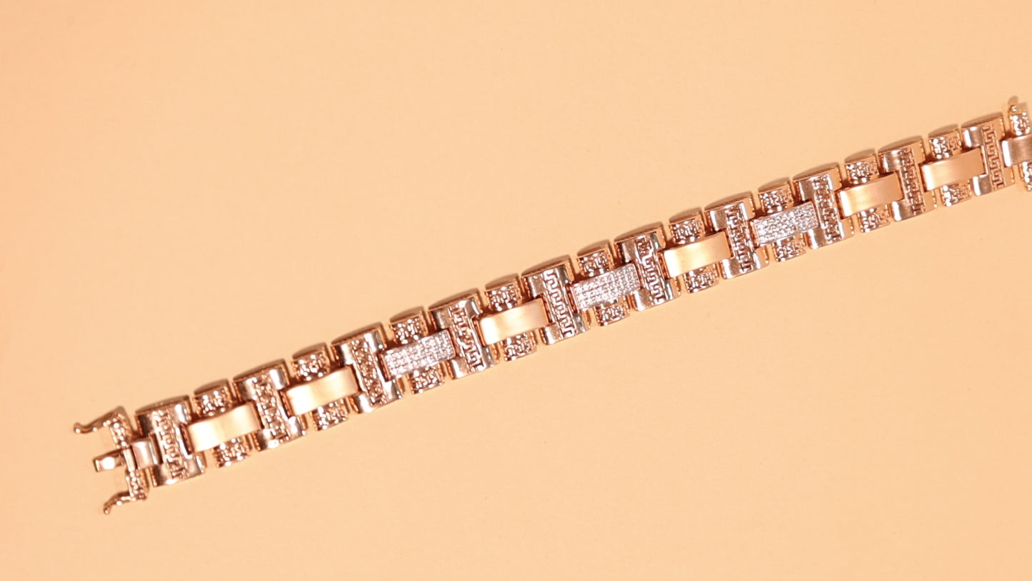 Rose Gold  Watch-Band Link Bracelet with Diamond Pavé & Screw Motif