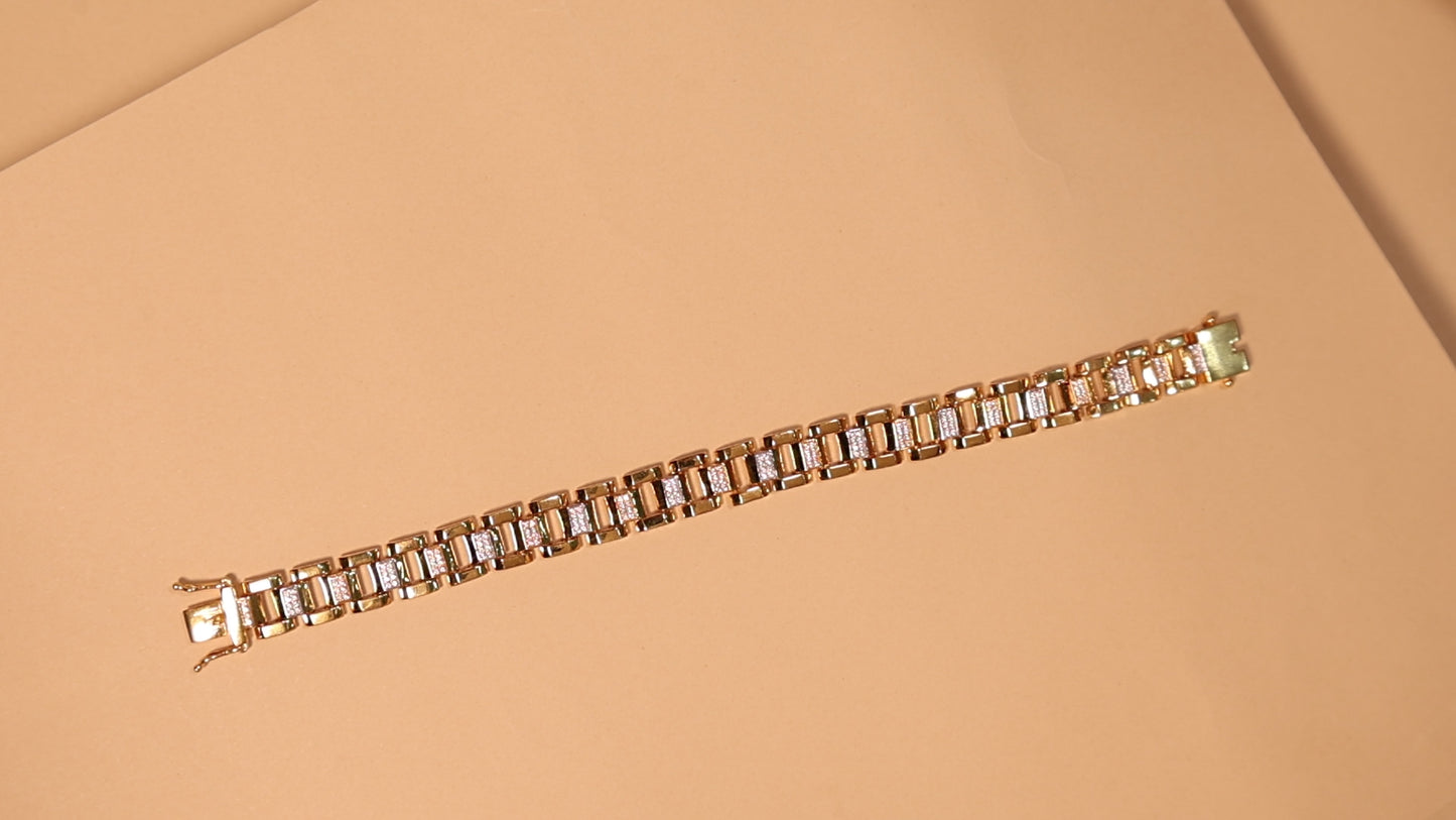 Gold Rectangular Diamond Link Bracelet