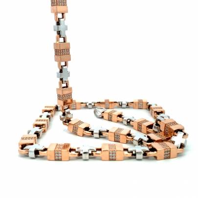  DUAL TONED BLOCK INTERSECTING GOLD CHAIN  Gold