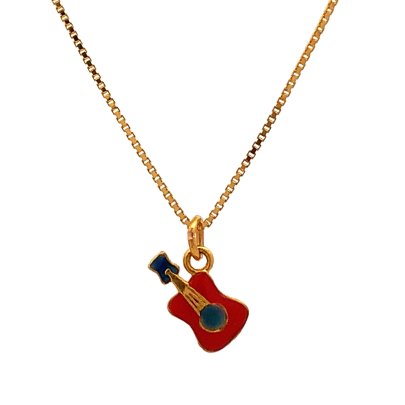 TINY GUITAR ENAMELLED PENDANT AND CHAIN  Gold