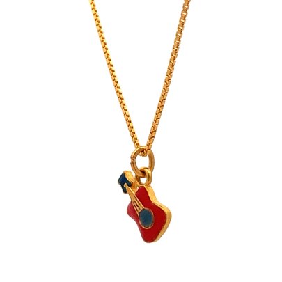 TINY GUITAR ENAMELLED PENDANT AND CHAIN  Chain